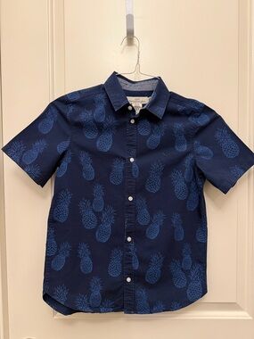 Boys H&M Navy Blue Printed Button-Up Shirt